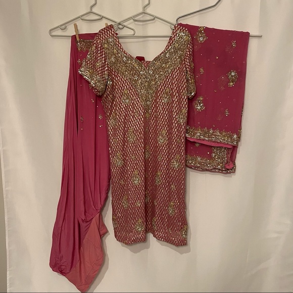 Blush & Gold Salwar Kameez Indian 3-Piece Set – Punjab/Pakistan Style - Picture 5 of 7